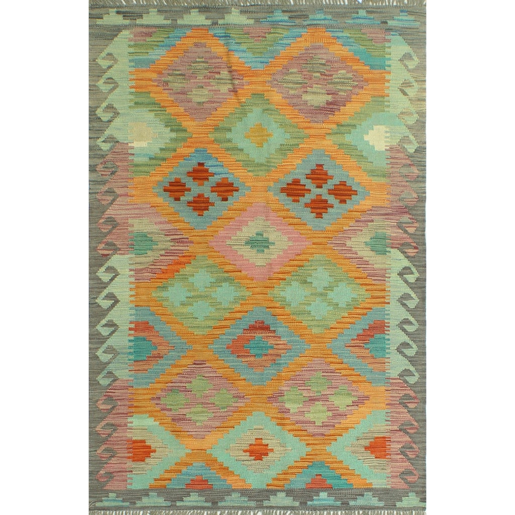 Sangat Flatweave Pervin Orange/Purple Rug - 4'0" x 6'1"