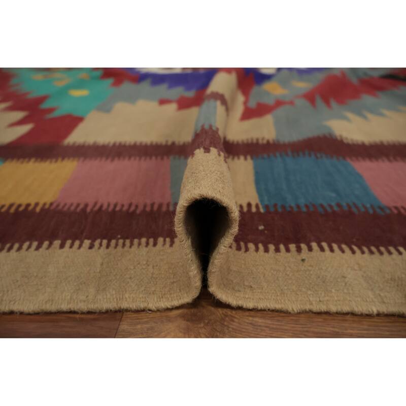 Hand Woven Oriental 100% Wool Carpet Southwestern Tribal Multi-Colored Kilim Area Rug - 9' 9'' X 9' 9''