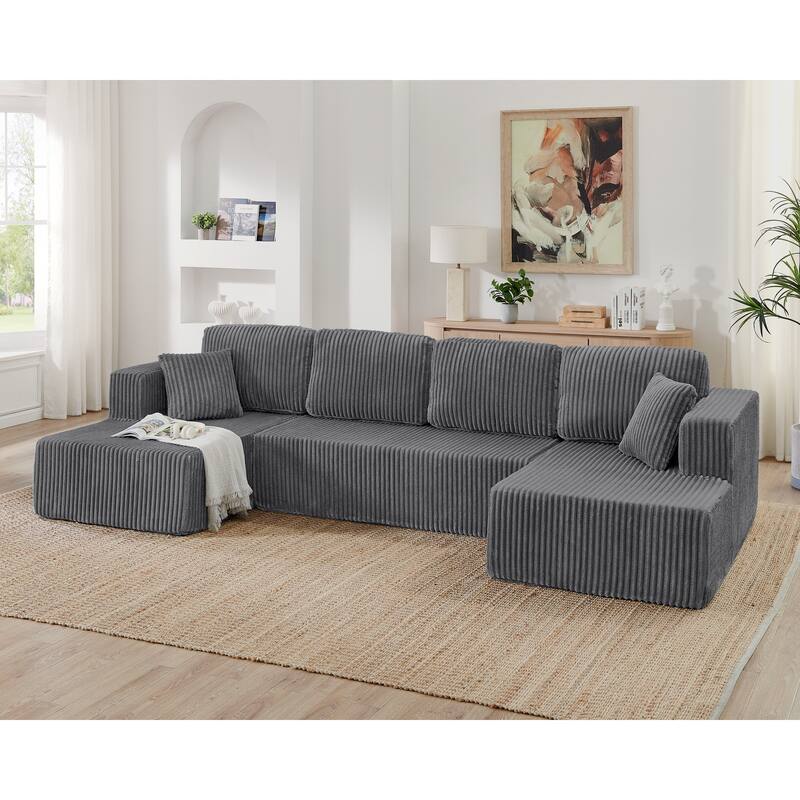 132.48" Corduroy U-Shaped Modular Sectional Sofa with Sleeper