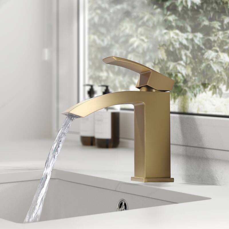 6.54"H Solid Brass Single Handle Single Hole Bathroom Waterfall Faucet - Brushed Gold