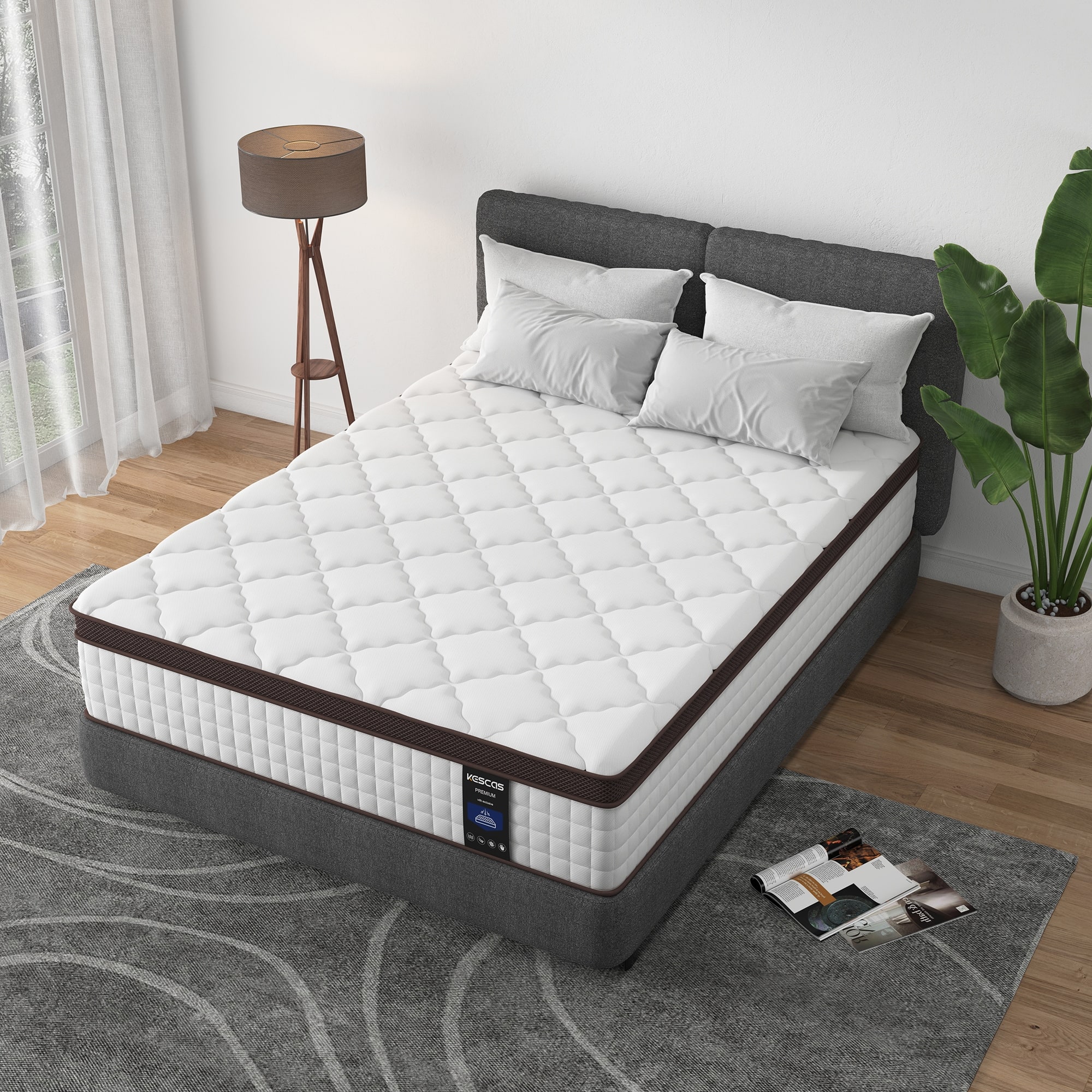 Kescas 10 Inch Hybrid Mattress with Memory Foam & Heavier Coils, Ergonomic Design for Pressure