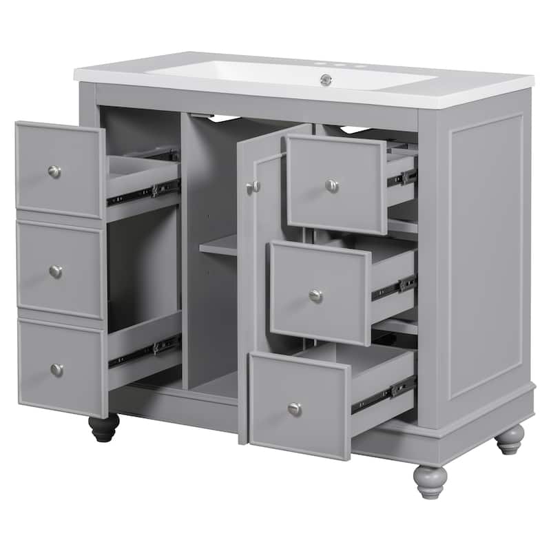 Bathroom Vanity with Sink, Bathroom Vanity Cabinet with 4 Drawers and 1 Door, Storage Cabinet with Adjustable Shelves