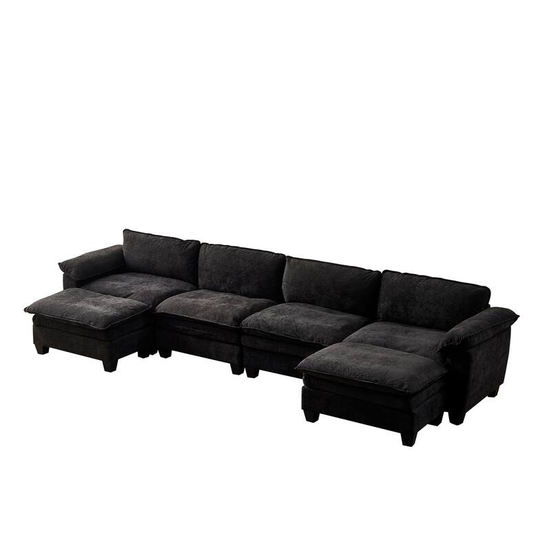 Roomfitters Large Modular 4-Seater Sofa with 2 Ottomans, U-Shaped Sectional Couch for Living Room