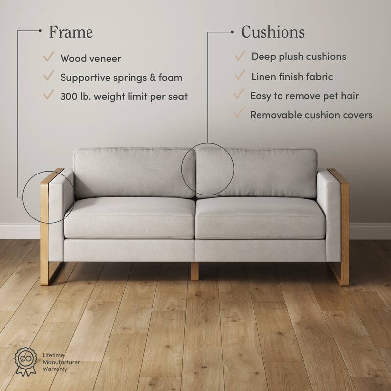 Madison Modern Upholstered Modular Sofa or Couch for Living Room with Solid Wood Legs