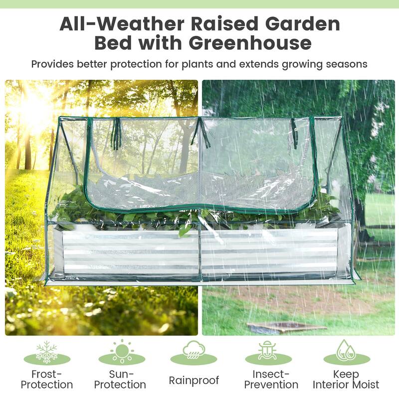 Gymax Galvanized Steel Raised Garden Bed Metal Planter Box Kit w/ Mini