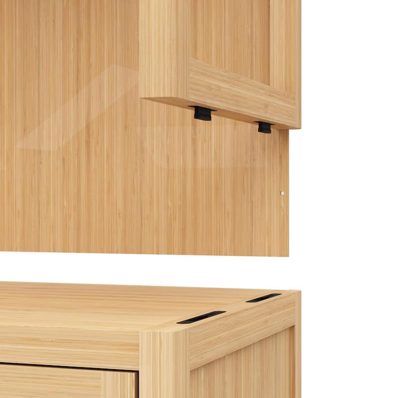 Bamboo Bathroom Storage Cabinet, Freestanding Storage Organizer, Bathroom Floor Cabinet with 2 Shutter Doors & Open Shelf