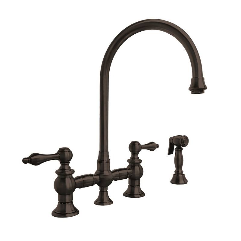 Vintage III Plus Bridge Faucet with Long Gooseneck Swivel Spout, Lever Handles and Solid Metal Side Spray
