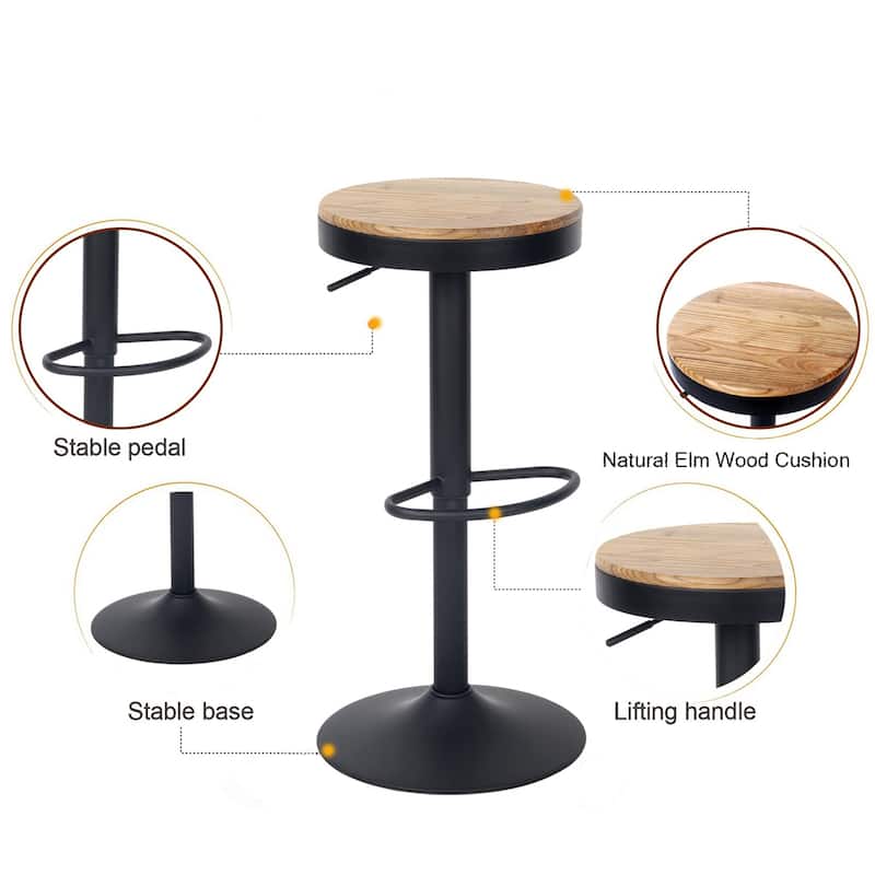Adjustable Swivel Bar Chairs Backless Round Barstools Set of 2