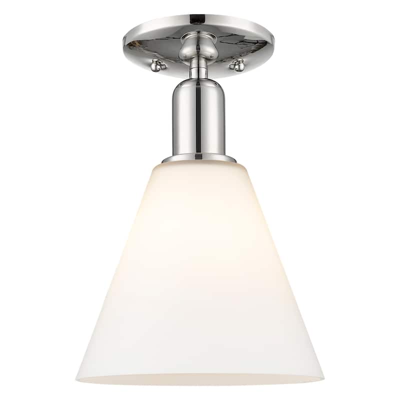 Innovations Lighting 716-1C-12-8 Berkshire Glass Semi-Flush Berkshire - Polished Nickel / Matte White