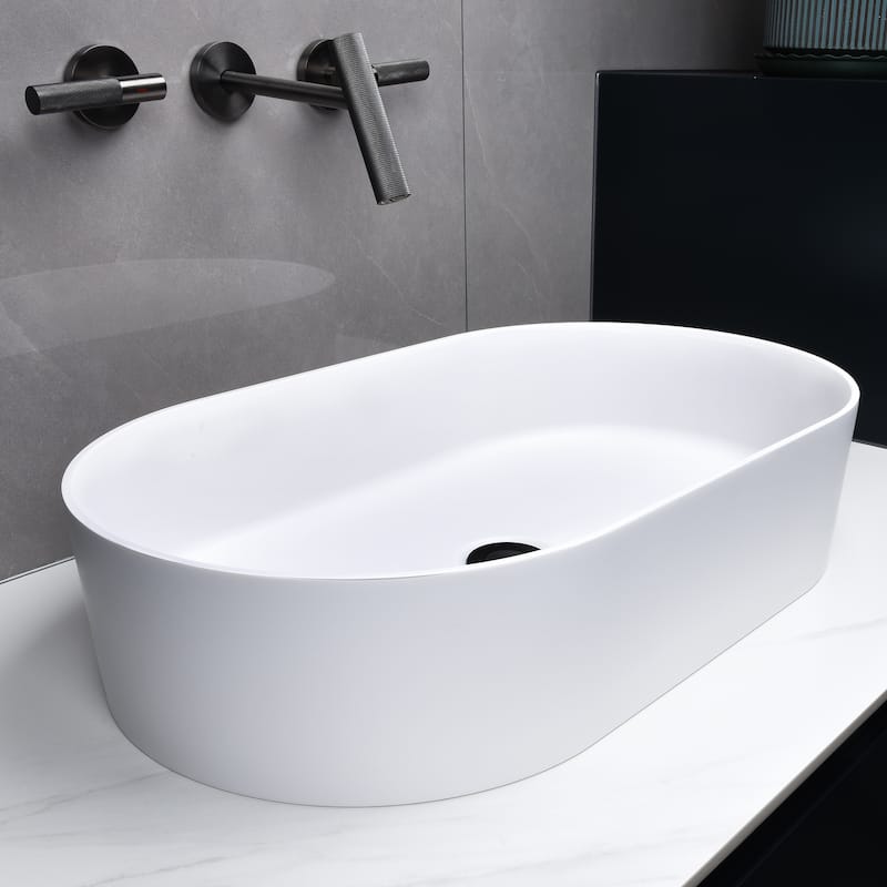 White Vessel Sink Oval Bathroom Sink, Ceramic Bathroom Above Counter Vanity Sink