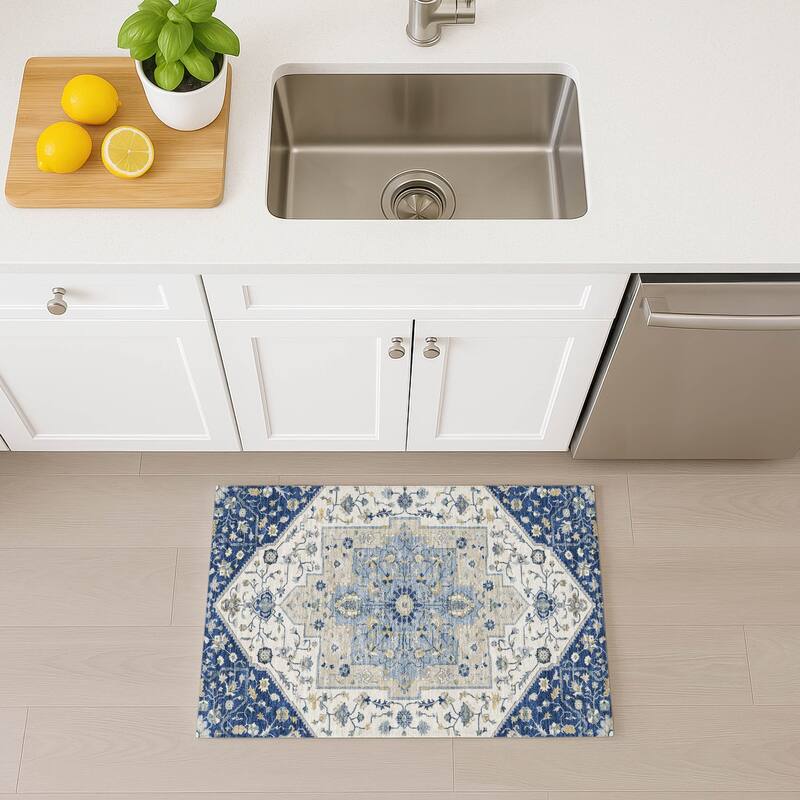 Machine Washable Indoor/ Outdoor Traditional Kolkata Chantille Rug