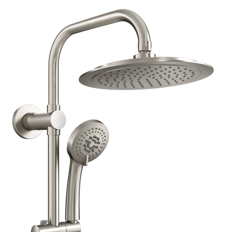 SeaBreeze II 8-in Rain Showerhead with Multi-function Handshower Adjustable Slide Bar and Mixing Valve Brushed Nickel 1.8 GPM