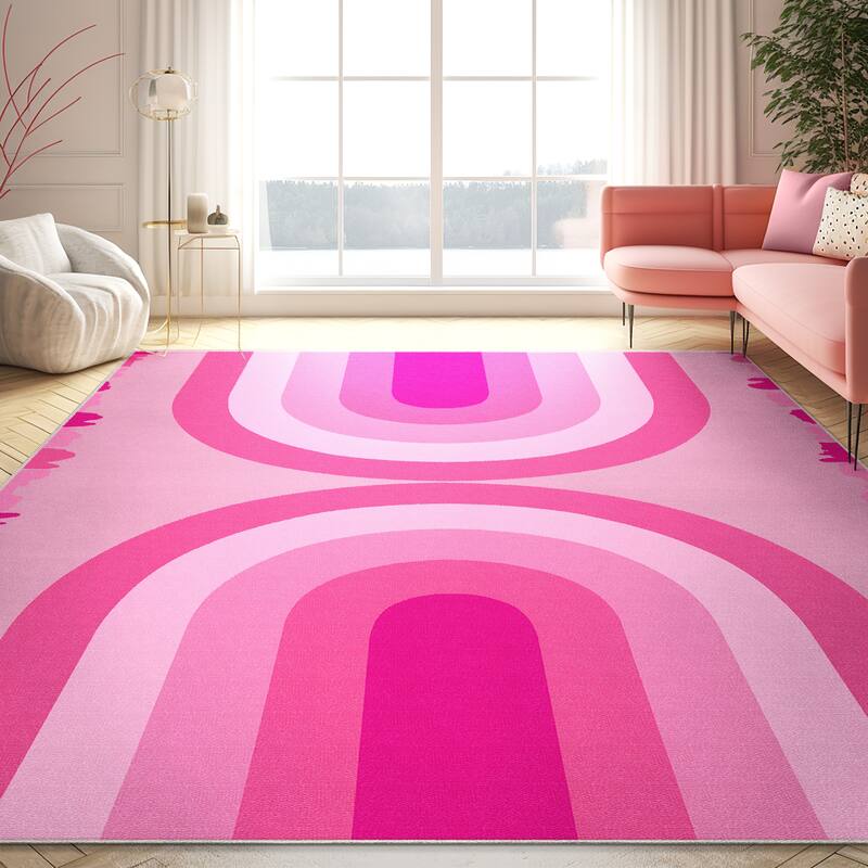 Well Woven Apollo Rainbow Modern Flat-Weave Stain Resistant Area Rug - 9'10" x 13' - Pink
