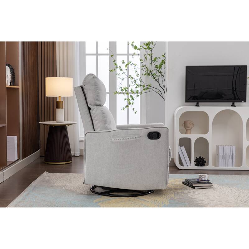 Cotton Linen Fabric Swivel Rocking Chair Glider Rocker Recliner Nursery Chair With Adjustable Back And Footrest For Living Room