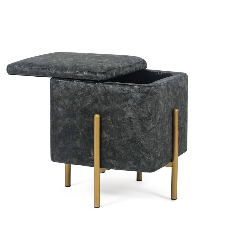 Adeco Square Velvet Storage Ottoman Multi-Function Vanity Footstool