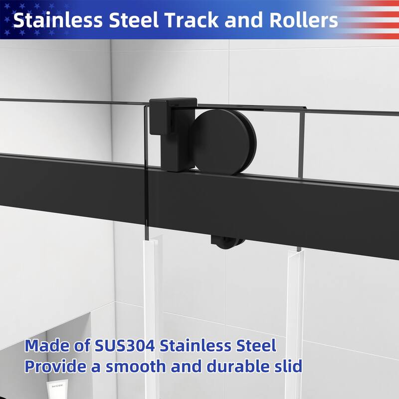 Sliding Frameless Shower Door with 3/8 Inch (10mm) Thick Tampered Glass