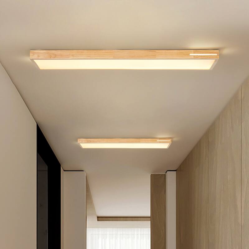 47.2" Modern Minimalist Wooden Rectangle Dimmable Integrated LED Flush Mount Ceiling Light for Kitchen, Bedroom, Living Room