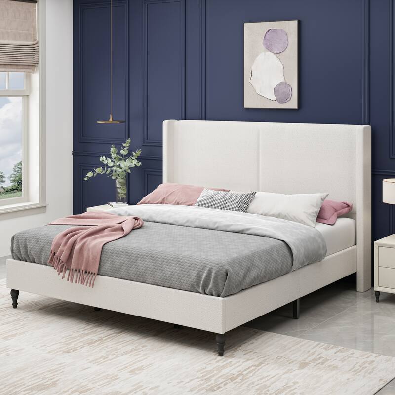 King Size Bed Frame with 55.5"High Back Upholstered Headboard