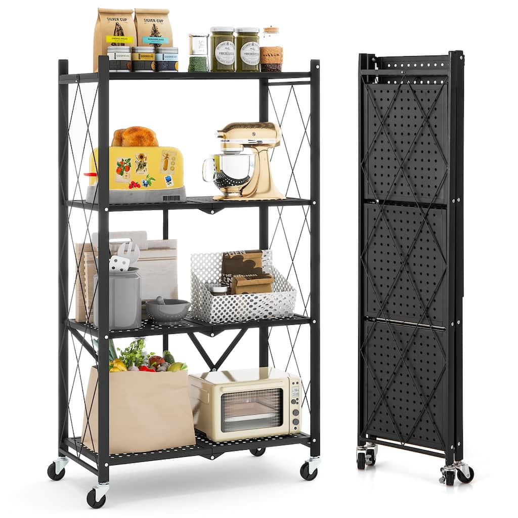 Gymax 4-tier Foldable Storage Shelving Unit w/4 Universal Wheels for