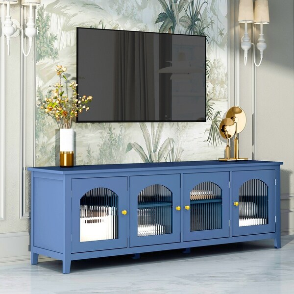 Antique Blue Media Storage Cabinets TV Stands w/ Changhong Glass