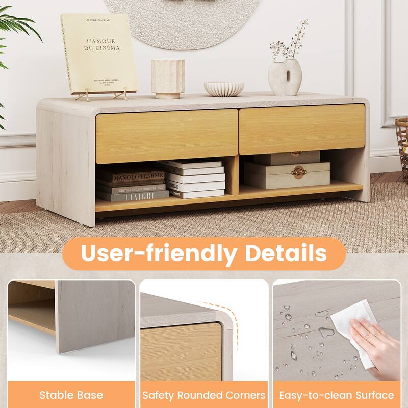 Gymax Home Coffee Table w/ 2 Drawers & 2 Storage Shelf Rectangle Table