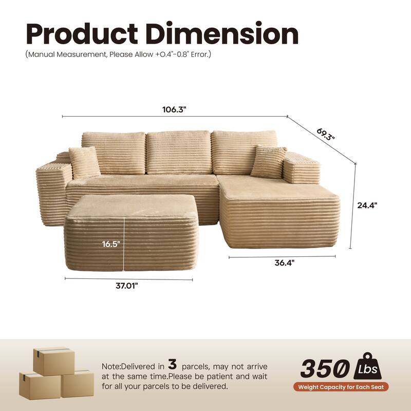 ​​OVIOS Lazy Chaise Lounge Sofa with Ottoman​