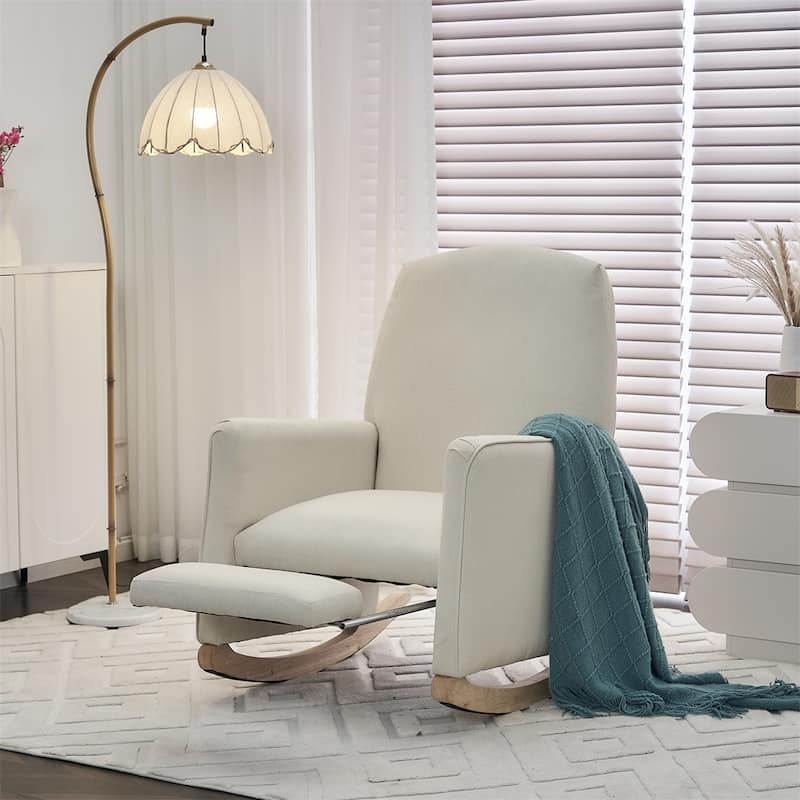 Cotton Linen Fabric Rocking Chair With Adjustable Footrest