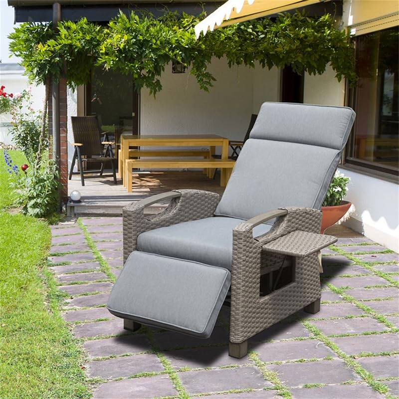 Reclining Lounge Chair for Indoor and Outdoor Set of 1 - Grey
