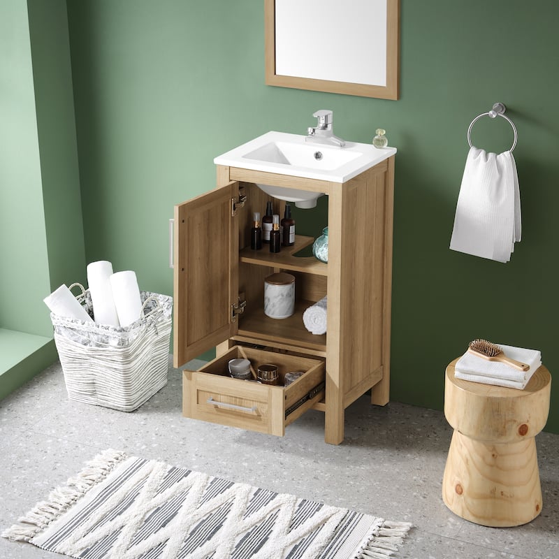 Ove Decors Kansas 18" Bathroom Vanity Top and Backslplash, White Oak
