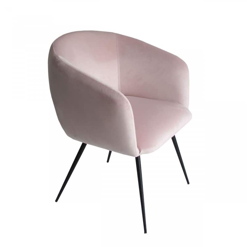 Pink Velvet Solid Back Metal Armchair with Black Legs for Dining Room - 25" x 24" x 32" (D x W x H) - Pink-Black