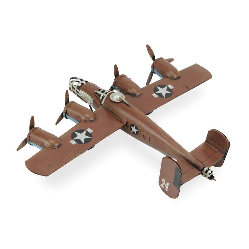 HomeRoots 3" Brown and Silver Metal Hand Painted 1941 "B-24" Liberator Model Airplane - 19' X '3' X '13