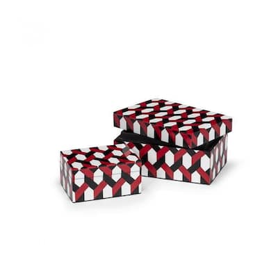 Set Of 2 Rectangle Geometric Pattern Decorative Boxes