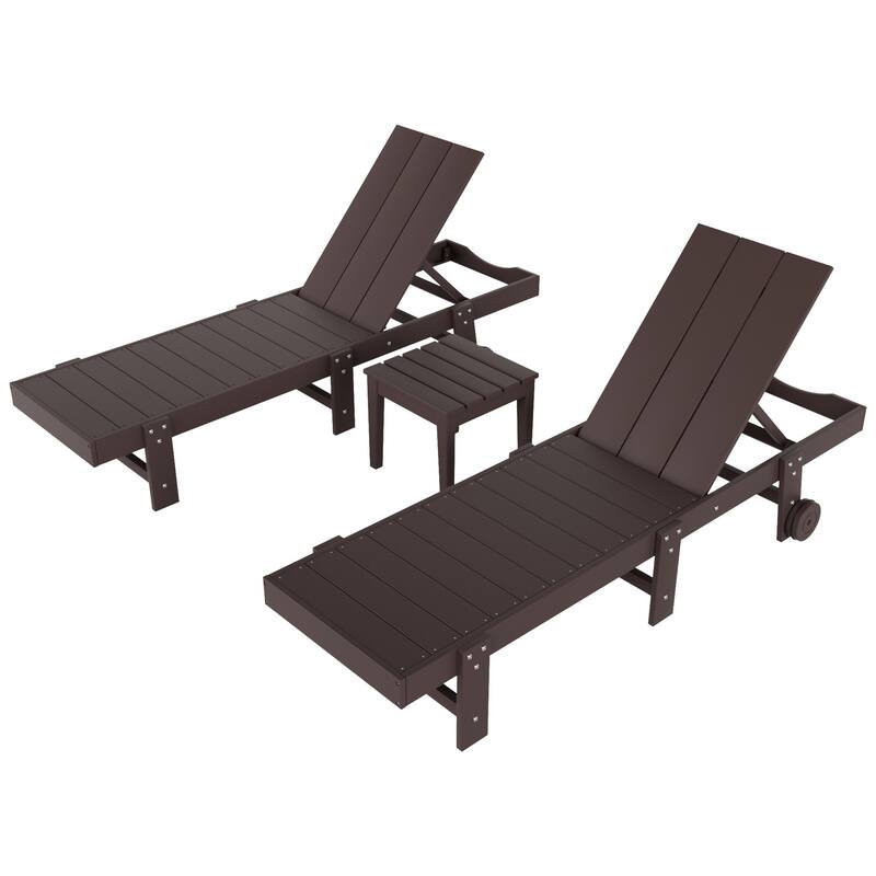 Polytrends Shoreside Modern Poly Eco-Friendly All Weather Reclining Pool Chaise Lounge With Wheels and Side Table (3-Piece Set)