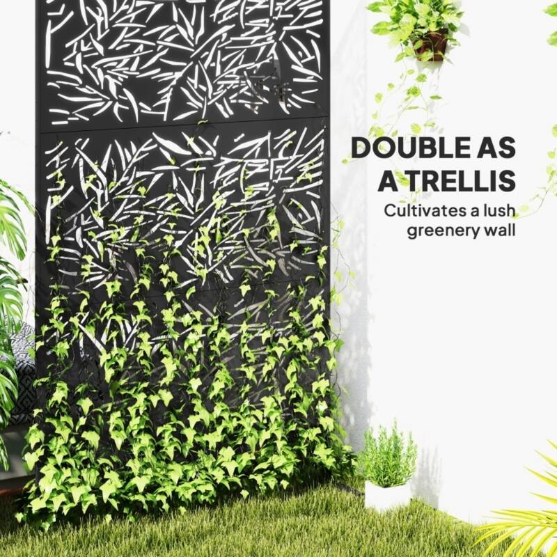 Steel Outdoor Garden Privacy Screen with Trellis and 3 Panels - 48" L x 17.7" W x 78" H