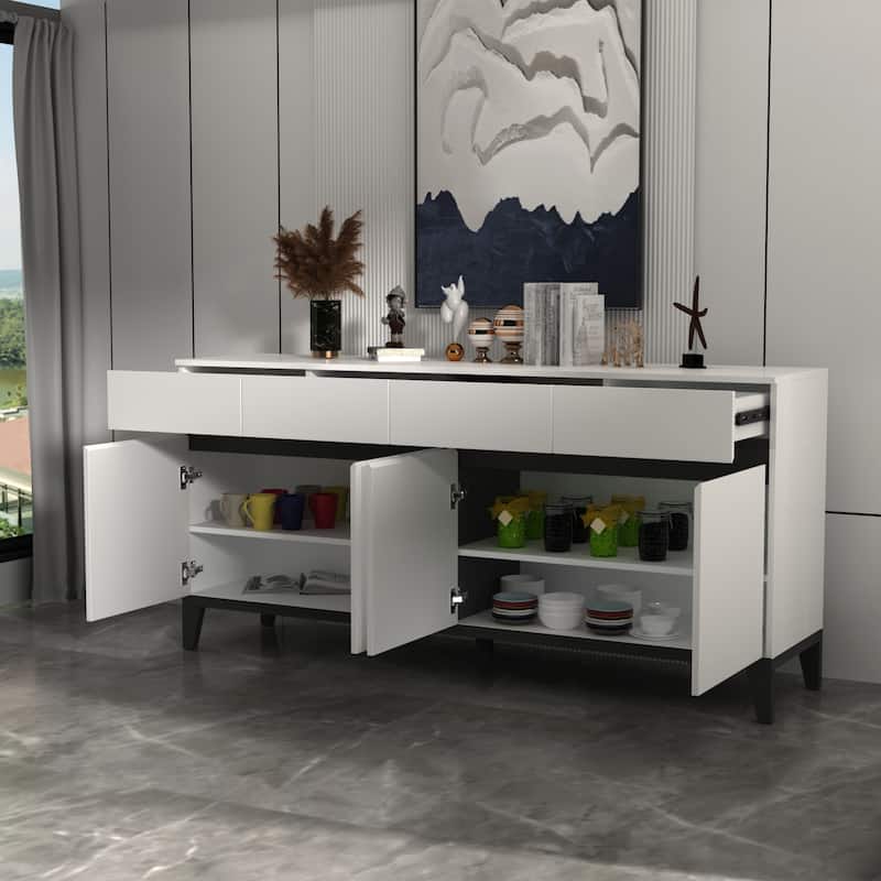 63"W Buffet Dresser Cabinet Console Table Sideboard 4 Door 4 Drawer - 62.99"W