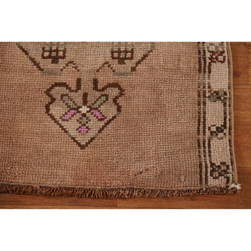 Hand Knotted Oriental 100% Wool Carpet Transitional Geometric Brown Anatolian Area Rug - 2' 7'' X 1' 10''