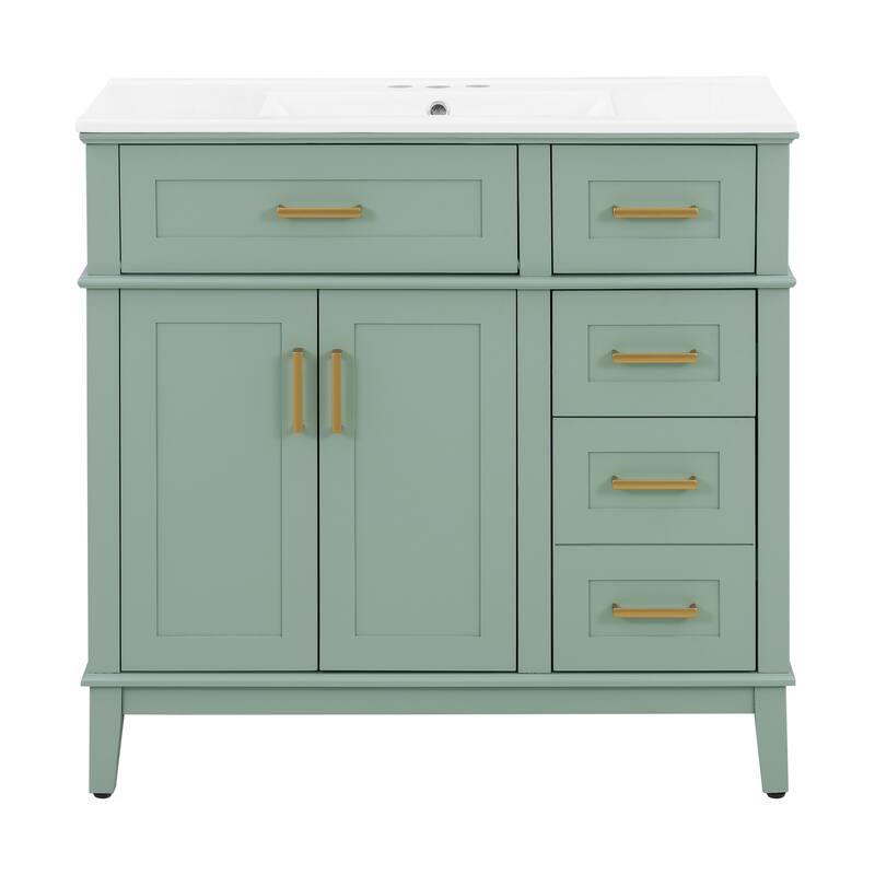 36" Bathroom Vanity Cabinet with Ceramic Sink, Soft-Close Door and 4 Storage Drawers