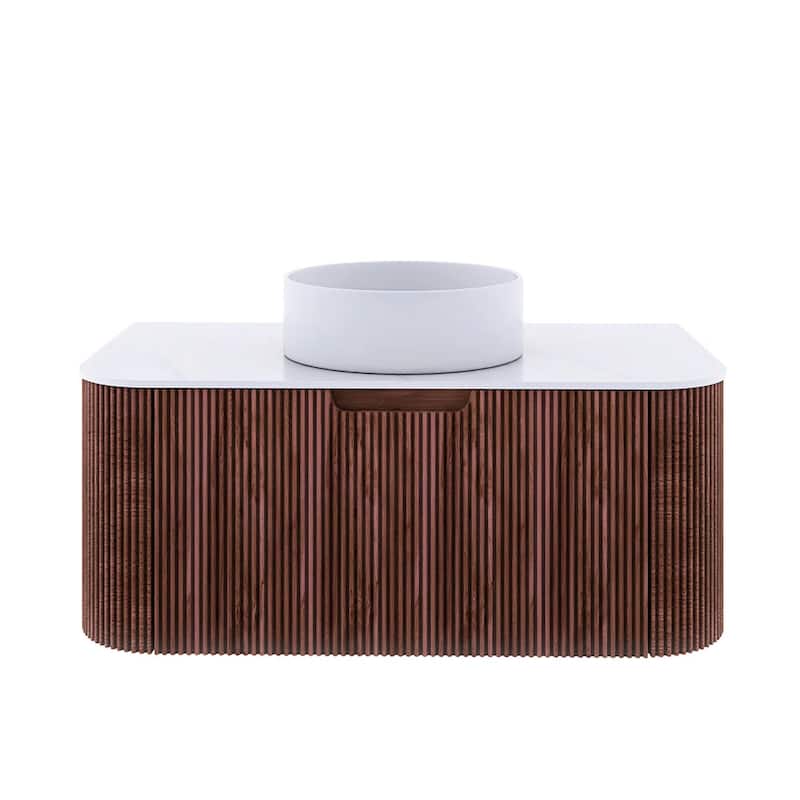 Wall-Mounted Bathroom Vanity with White Round Ceramic Sink