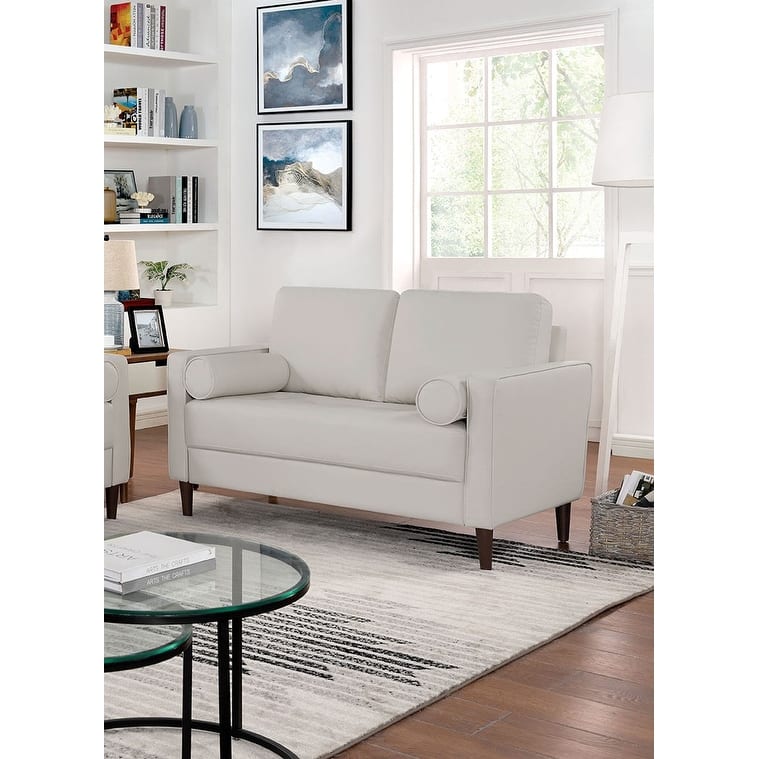 Contemporary Style Off-White 1Pc Sofa Leatherette Upholstered W Usb Bench Style Seating Bolster Pillows