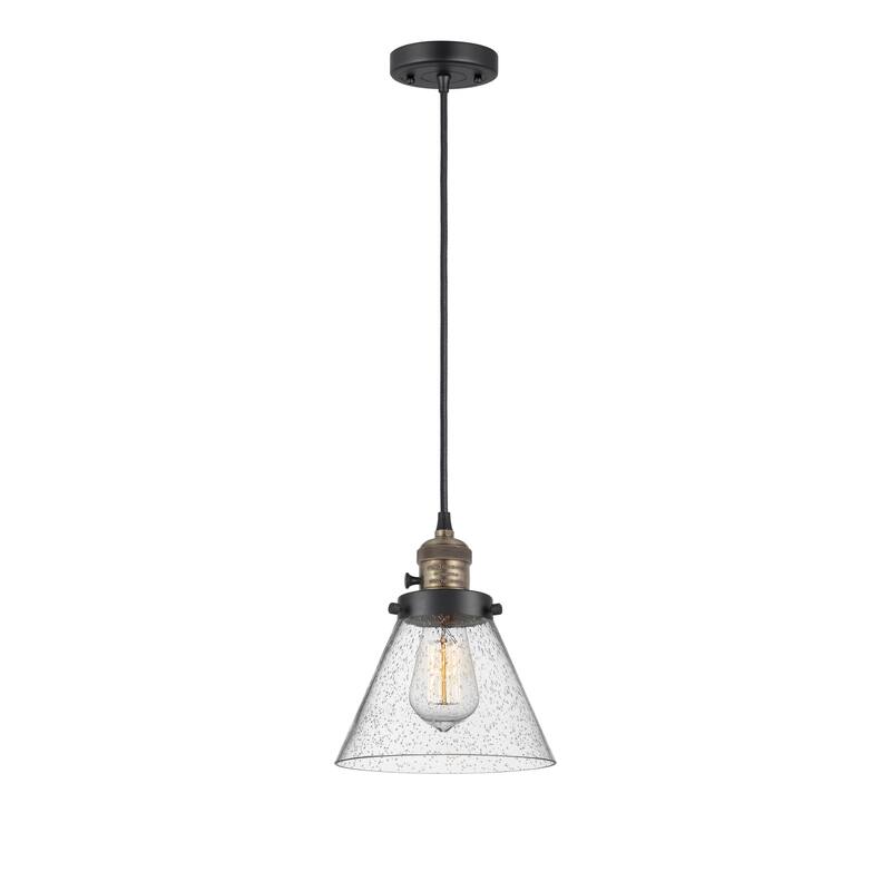Innovations Lighting Franklin Restoration Cone 1 Light 8" Cord Hung Mini Pendant - Black Antique Brass/Seedy