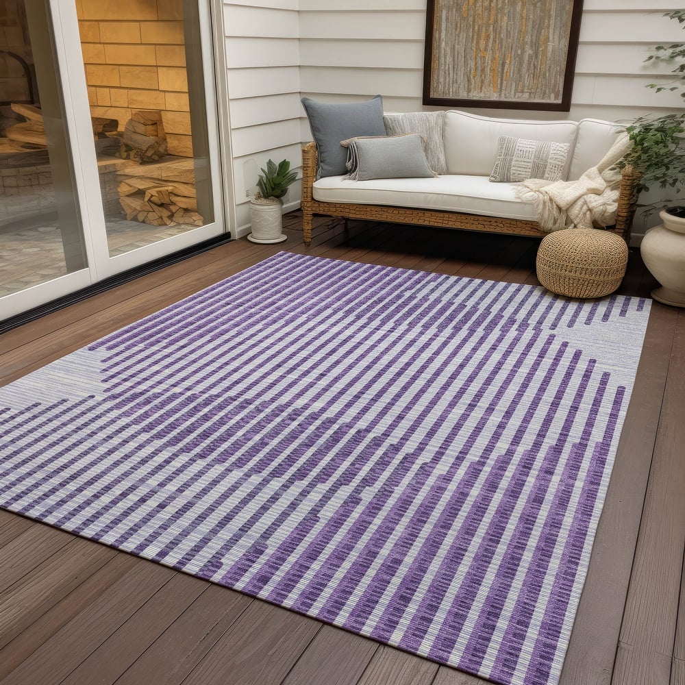 Machine Washable Indoor/ Outdoor Abstract Stripe Chantille Rug