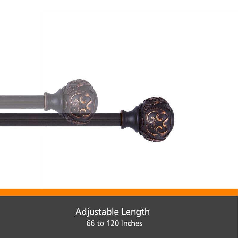 Kenney® Fast Fit™ Carey 5/8" Easy Install Decorative Window Curtain Rod, 36-66", Oil Rubbed Bronze
