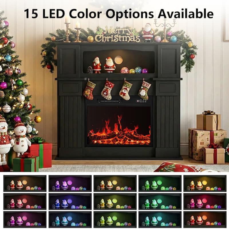 BOSSIN 43" Electric Fireplace with Mantel, 23 inch Electric Fireplace Insert,Freestanding TV Stand with Fireplace Wooden Firebox