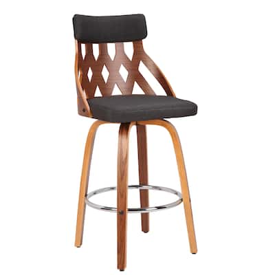 York Mid-Century Modern 26" Counter Stool in Wood and Fabric