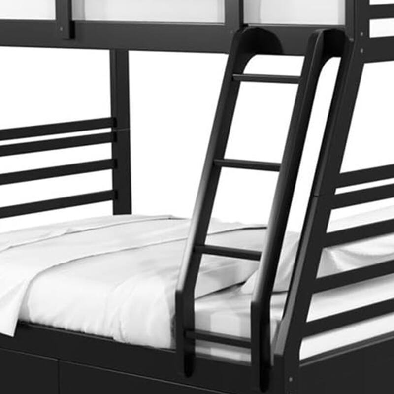 Zegy Twin over Full Bunk Bed with 2 Drawers and Attached Ladder, Black