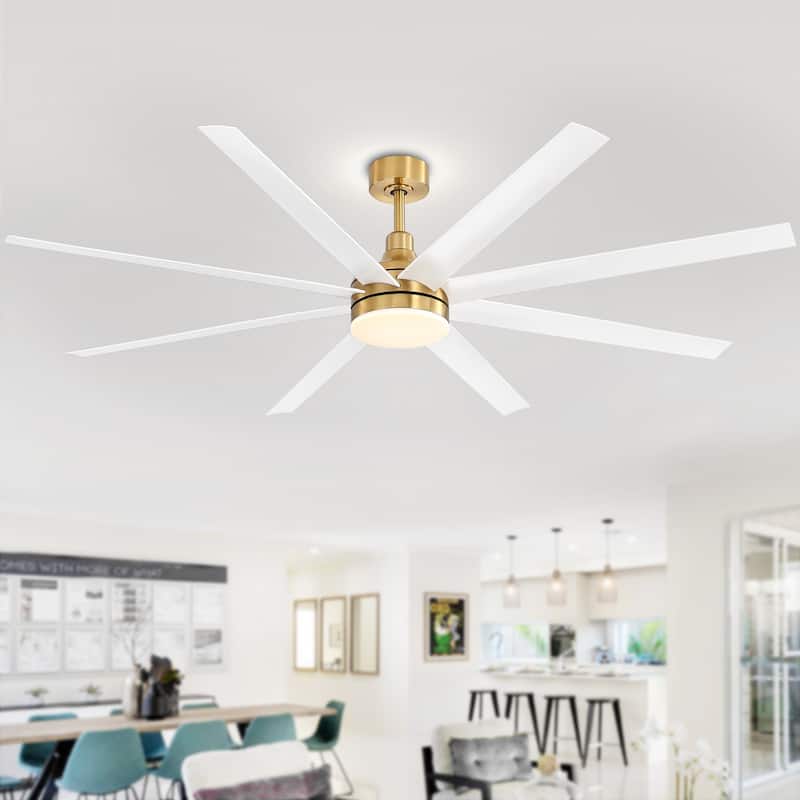 72-in Gold Large Indoor Ceiling Fan with Light Remote (8-Blade) - GoldWhite