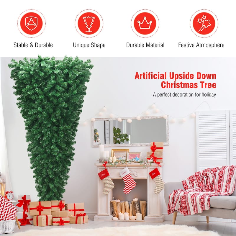7 FT Upside Down Artificial Christmas Tree for Holiday Decoration