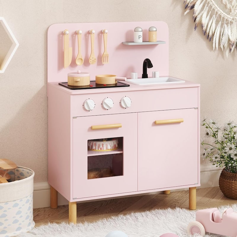 Wooden Pretend Play Kitchen Kids Kitchen Playset w/ Sounds