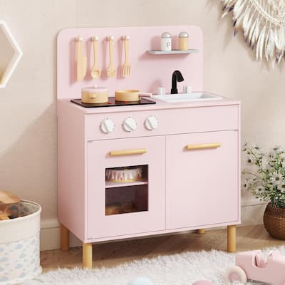 Wooden Pretend Play Kitchen Kids Kitchen Playset w/ Sounds