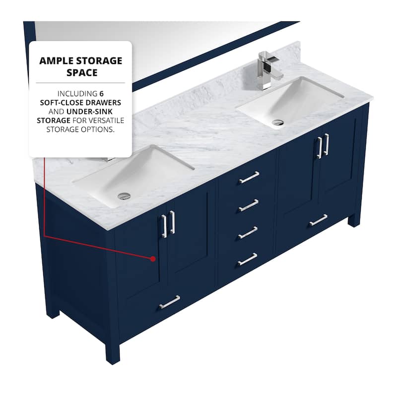 Jacques 80 in. W x 22 in. D Navy Blue Double Bath Vanity and Carrara Marble Top